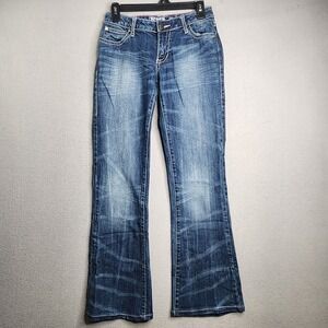 Wrangler Jeans Womens 1/2 x 34 Blue Bootcut Low Rise Rock 47 Fleur De Lis 28x30